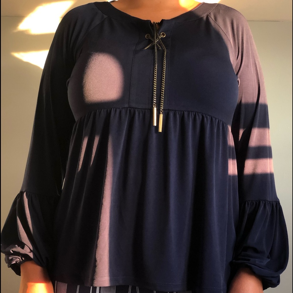 Michael Kors Blue Blouse w Copper Chain